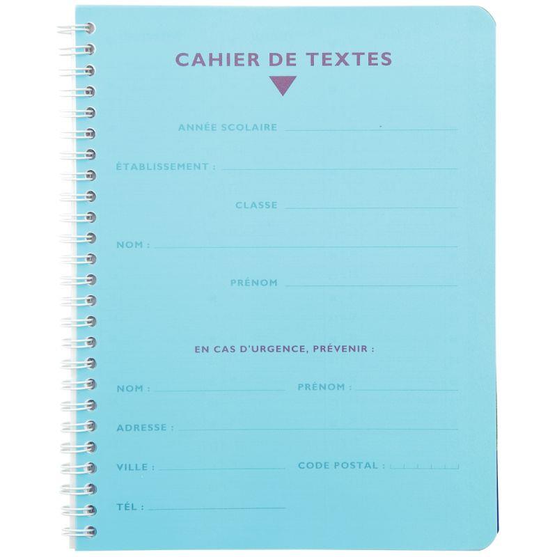 Cahier de texte à reliure intégrale 124 pages, couverture en polypropylène, format 17x22 cm, séyès, papier 90g