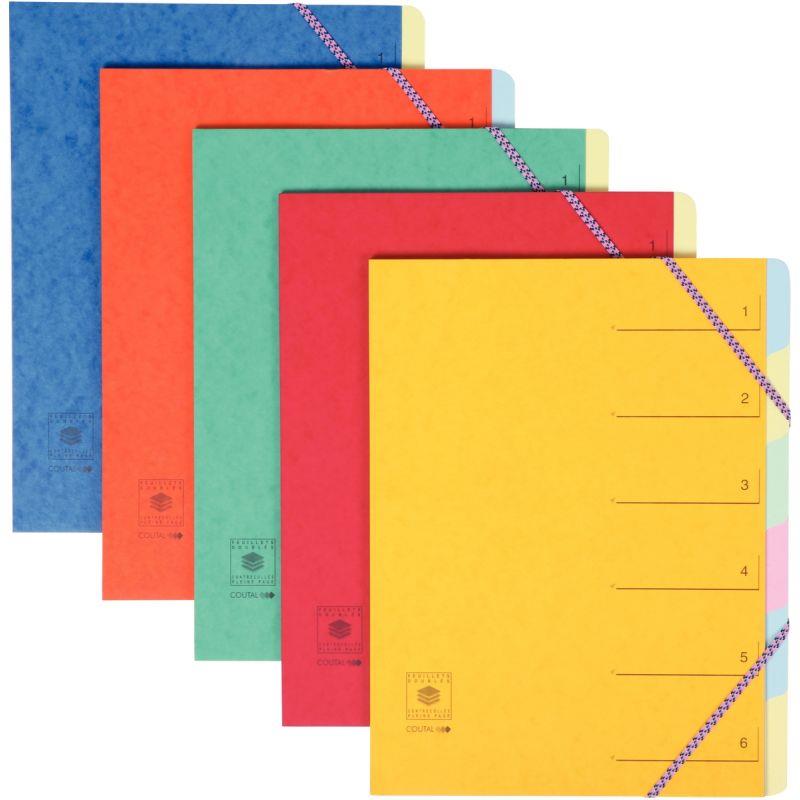 Trieur en carte lustrée avec élastiques 6 compartiments, coloris assortis