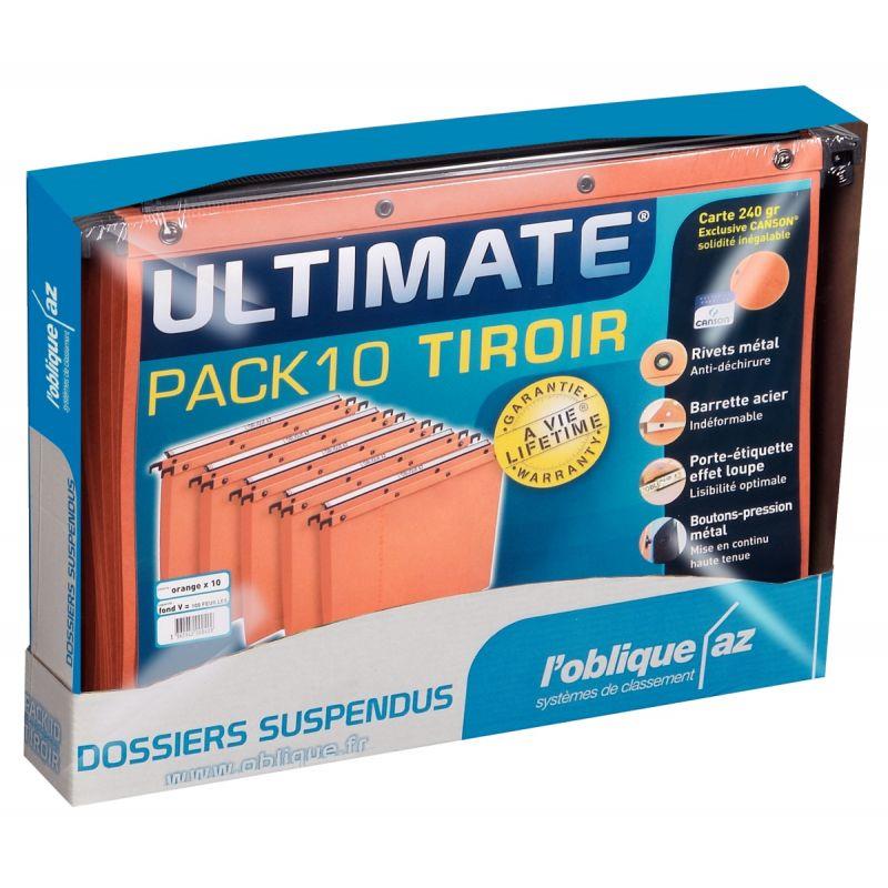 Paquet de 10 dossiers suspendus pour tiroir, dos V, orange