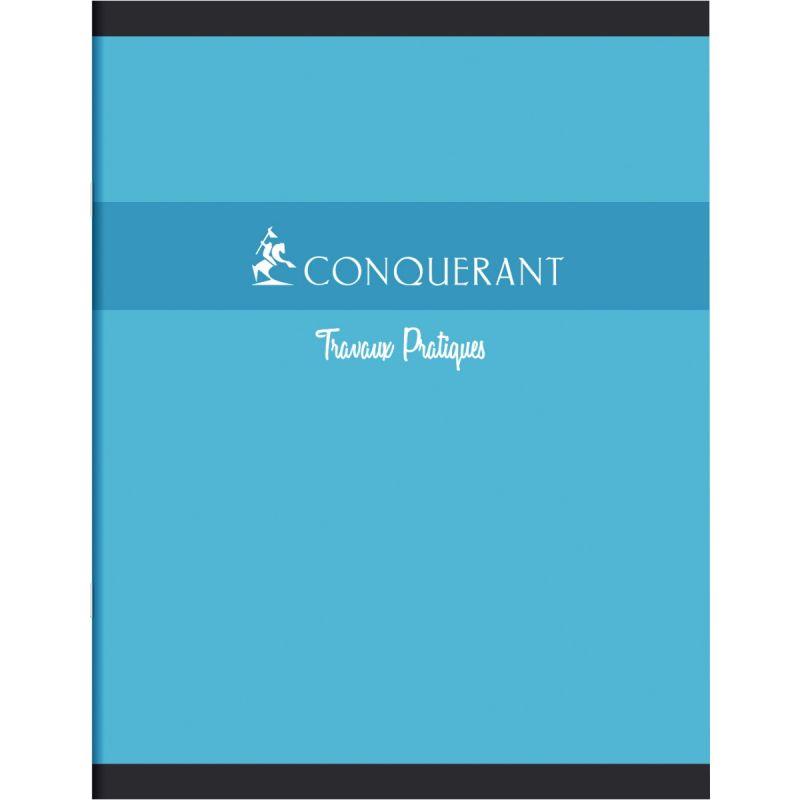 Cahier travaux pratiques CONQUERANT, piqûre 48 pages, 17x22 cm, seyès 70g/uni 90g, couverture carte, coloris assortis