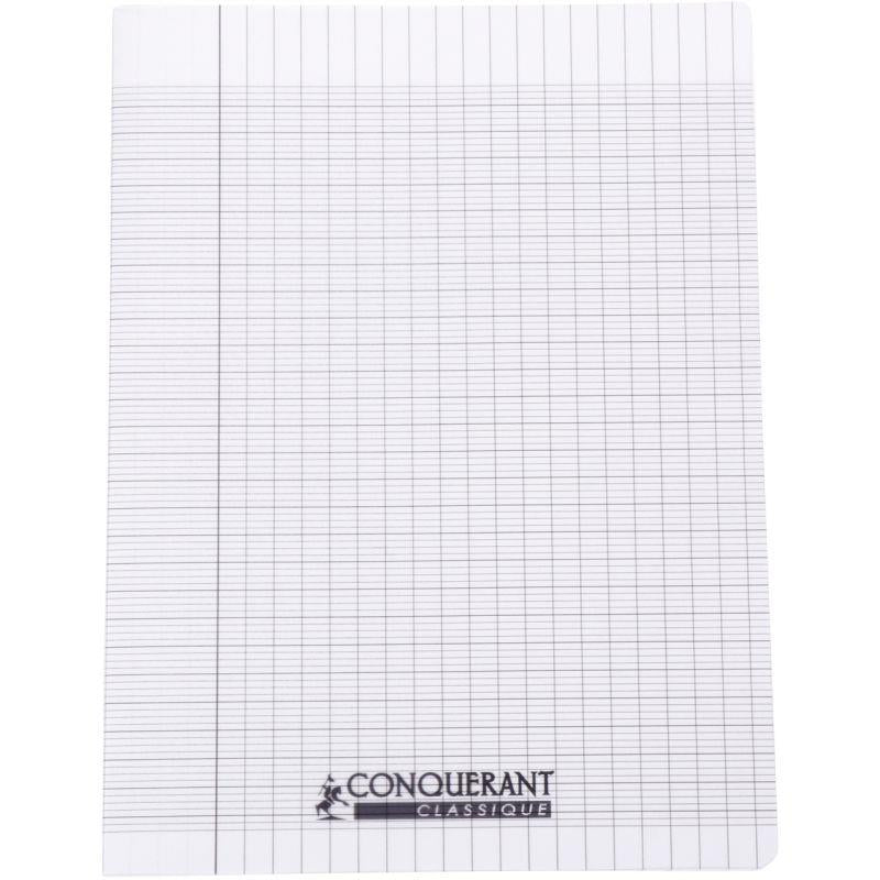 Piqûre 96 pages CONQUERANT, 24x32 cm, seyès 2,5 mm agrandi, papier 90g, couv PP incolore