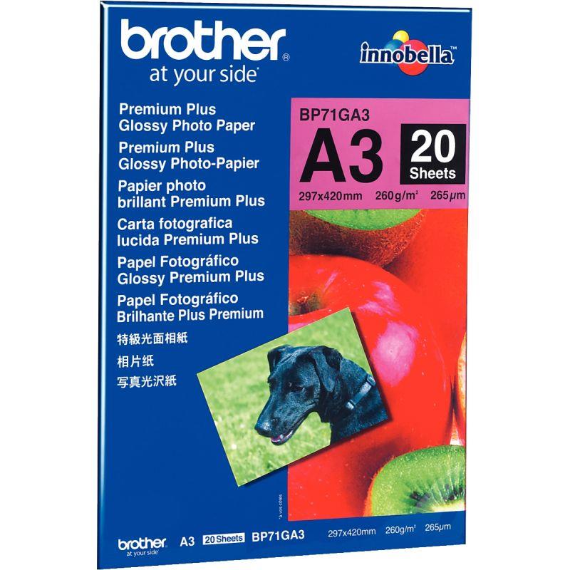 Paquet de 20 feuilles de papier photo brillant marque Brother format A3 (29,7 x 42 cm) 260g