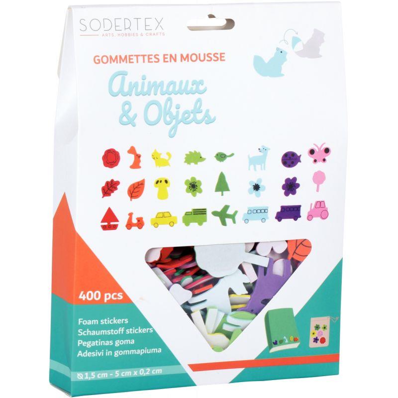 Paquet de 400 gommettes en mousse de caoutchouc adhésives couleurs et formes assorties