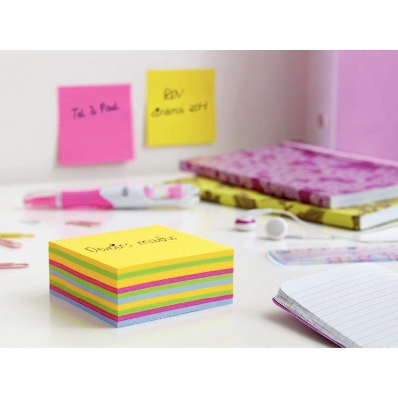 Cube de 450 feuilles de notes post-it repositionnables 76 x 76 mm couleurs assorties