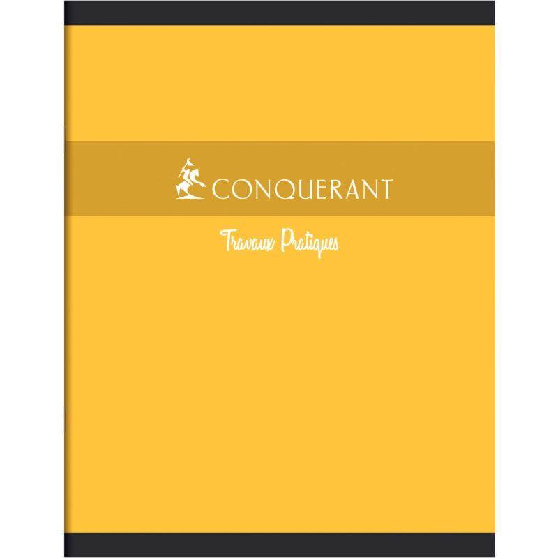 Cahier travaux pratiques CONQUERANT, piqûre 64 pages, 17x22 cm, seyès 70g/uni 90g, couverture carte, coloris assortis