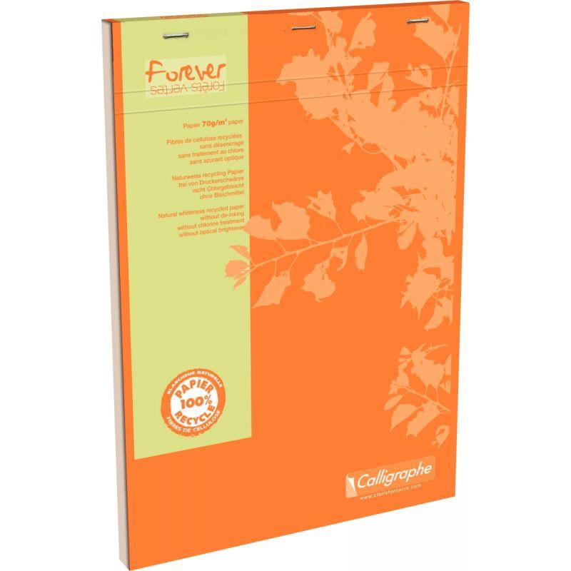 Bloc de bureau FOREVER papier recyclé 70g, 100 feuilles format A4, quadrillé 5x5