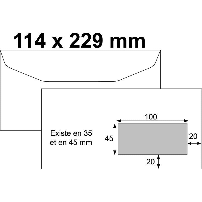 Boite de 1000 enveloppes blanches 114x229mm 80g mécanisables fenêtre 35x100mm