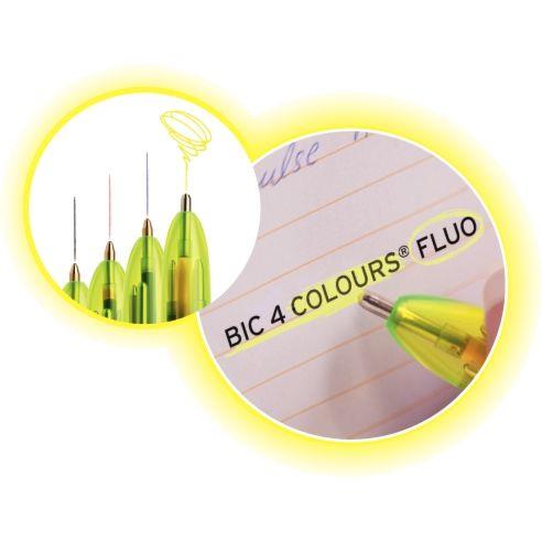 Stylo bille 4 couleurs fluo